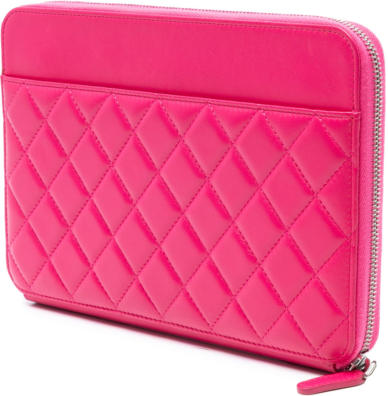 Chanel Large Quilted Lambskin Zip Around Organizer Clutch Roze