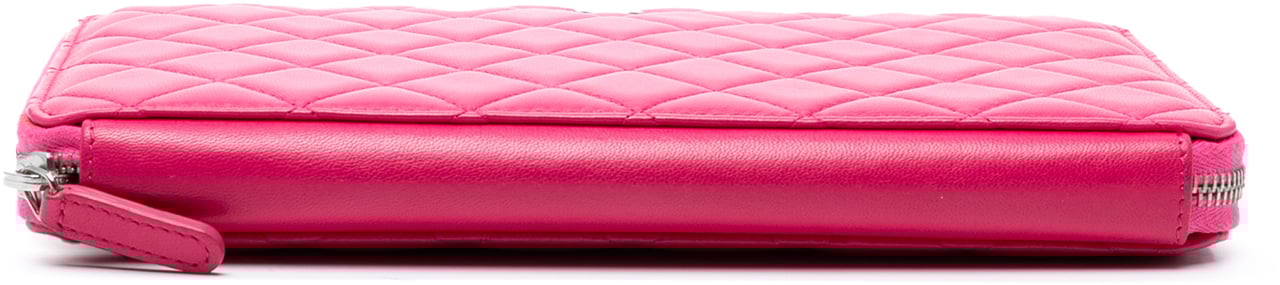 Chanel Large Quilted Lambskin Zip Around Organizer Clutch Roze