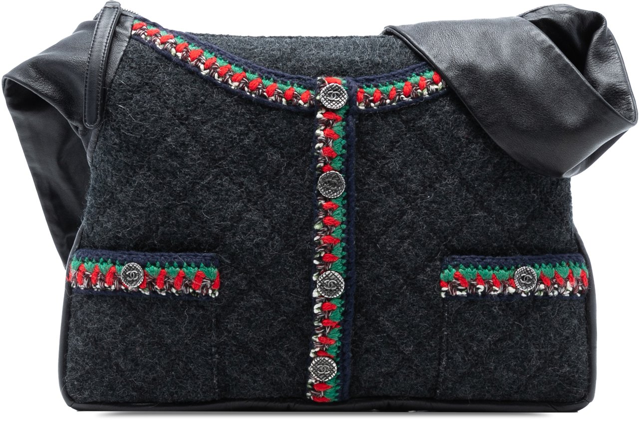 Chanel Quilted Wool and Lambskin Girl Bag Grijs