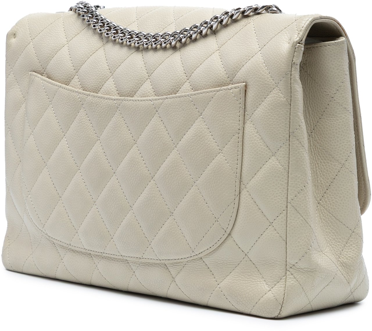 Chanel Jumbo Classic Caviar Bijoux Chain Single Flap Wit