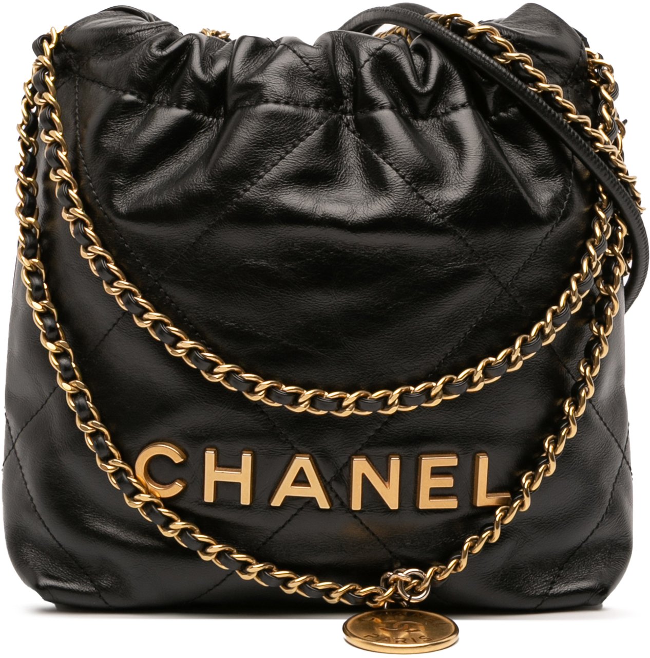 Chanel Mini Shiny Calfskin 22 Handbag Zwart
