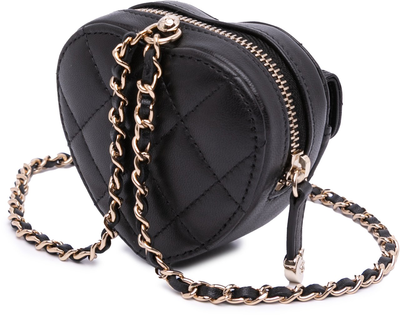 Chanel Lambskin CC in Love Heart Necklace Bag Zwart