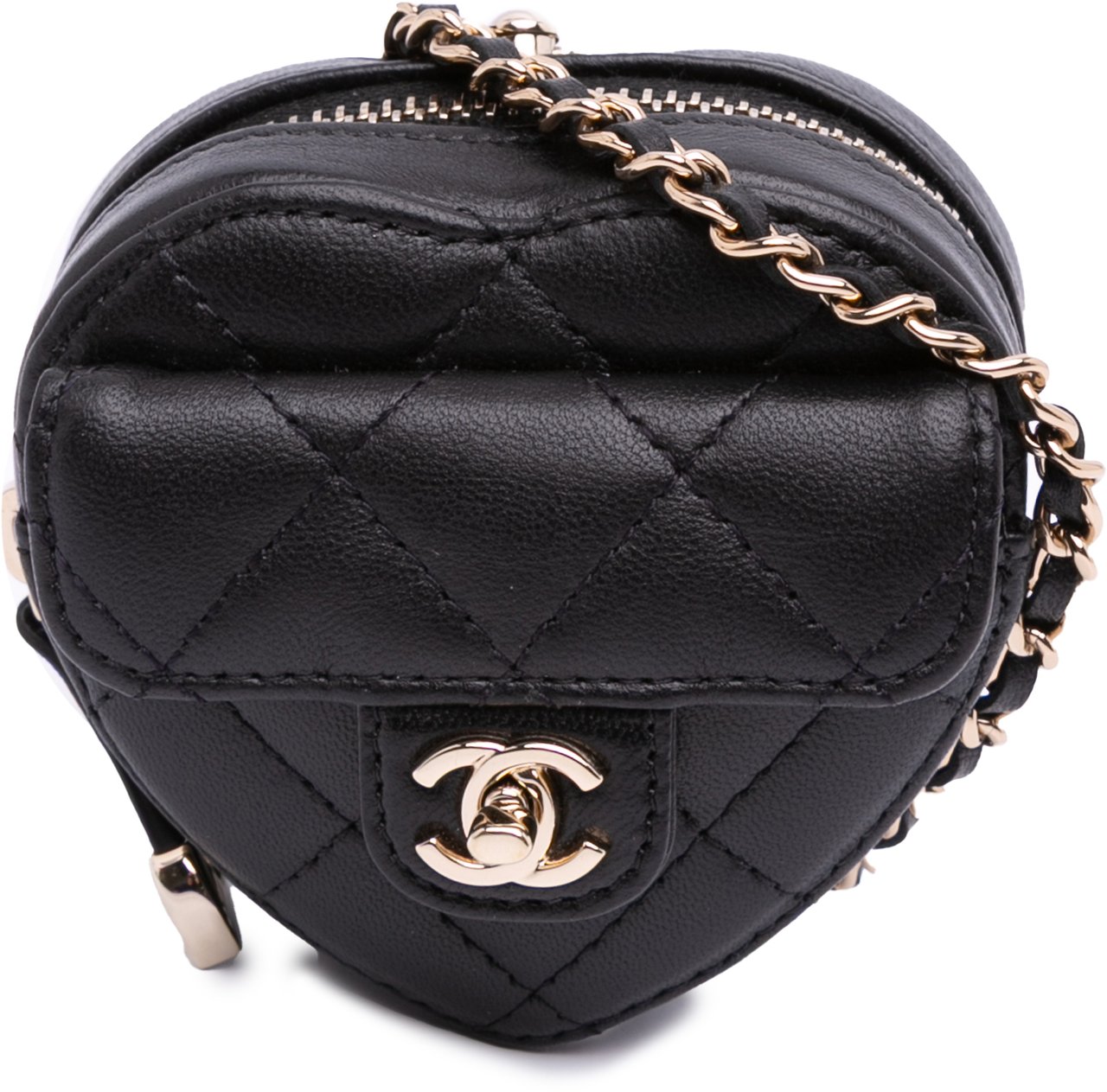 Chanel Lambskin CC in Love Heart Necklace Bag Zwart