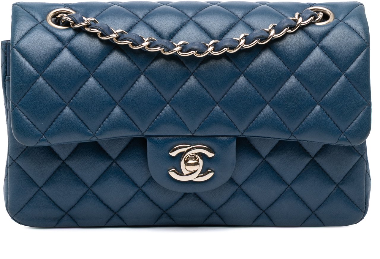 Chanel Small Classic Lambskin Double Flap Blauw