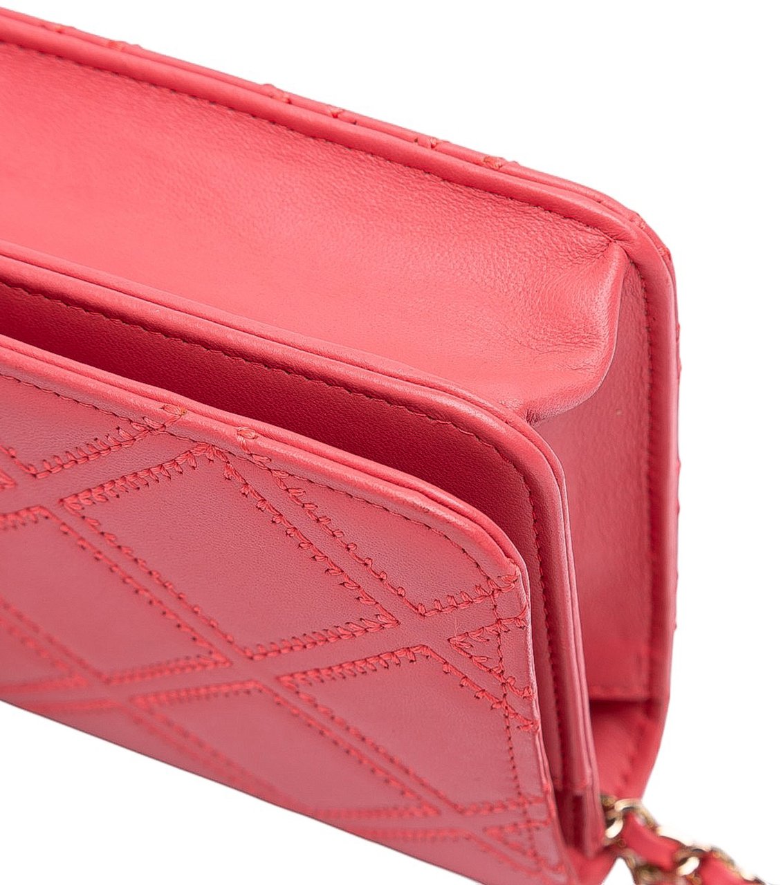 Chanel Quilted Lambskin Double Stitch Tassel Wallet On Chain Roze