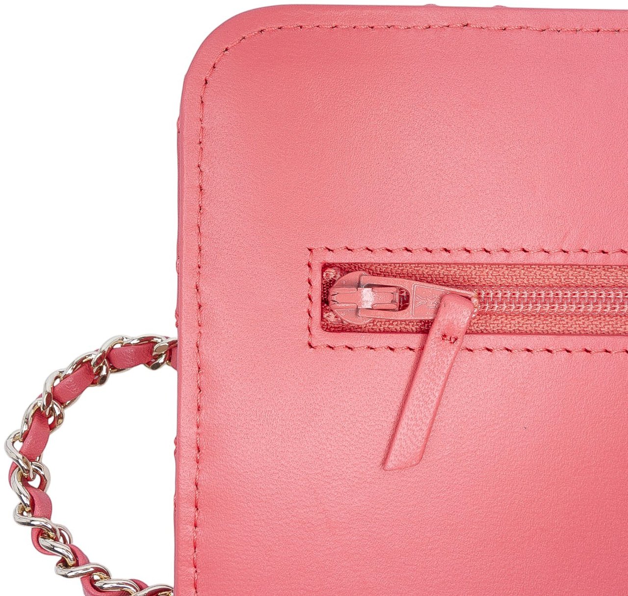 Chanel Quilted Lambskin Double Stitch Tassel Wallet On Chain Roze