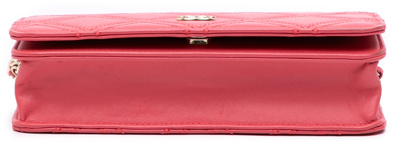 Chanel Quilted Lambskin Double Stitch Tassel Wallet On Chain Roze
