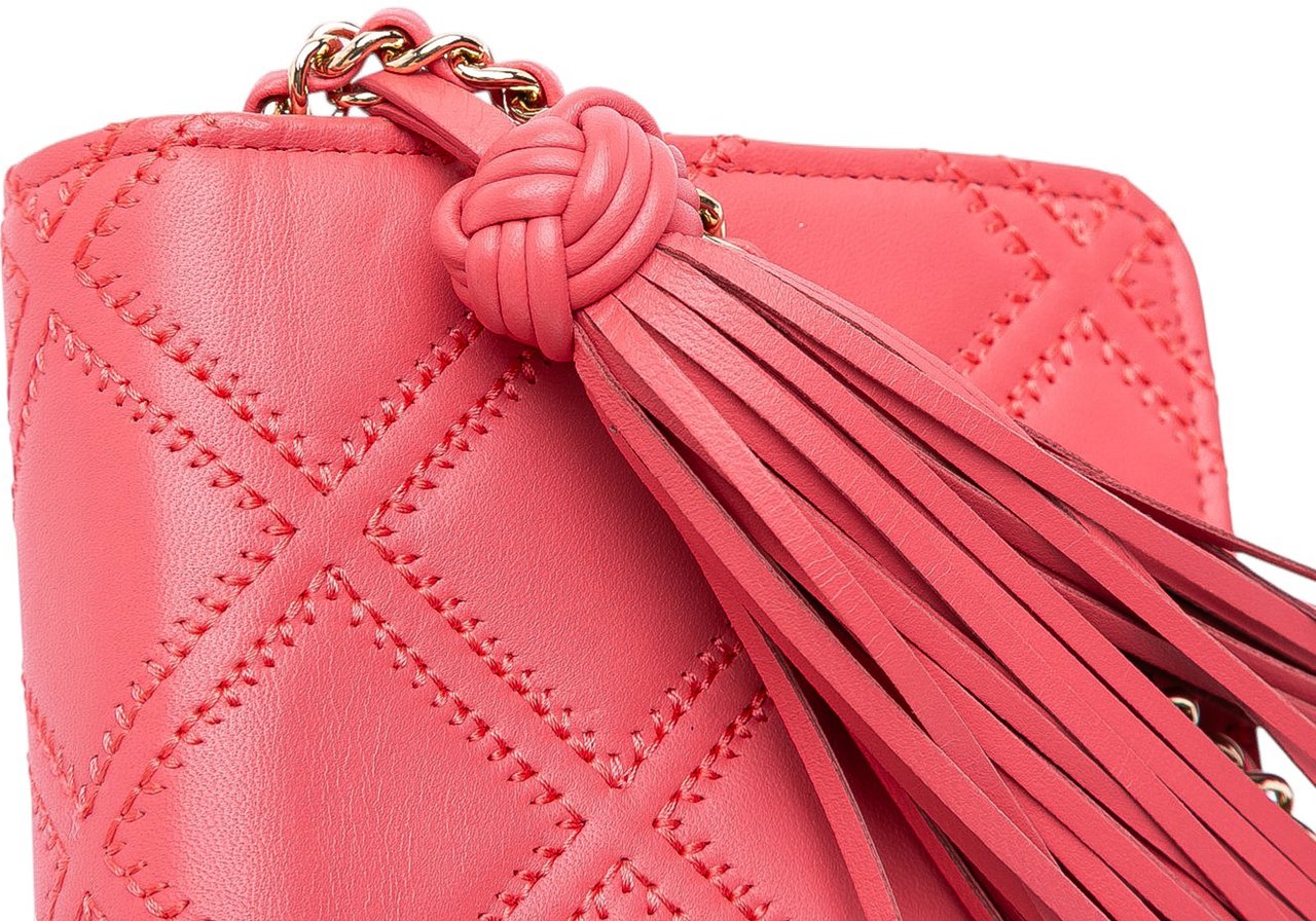 Chanel Quilted Lambskin Double Stitch Tassel Wallet On Chain Roze