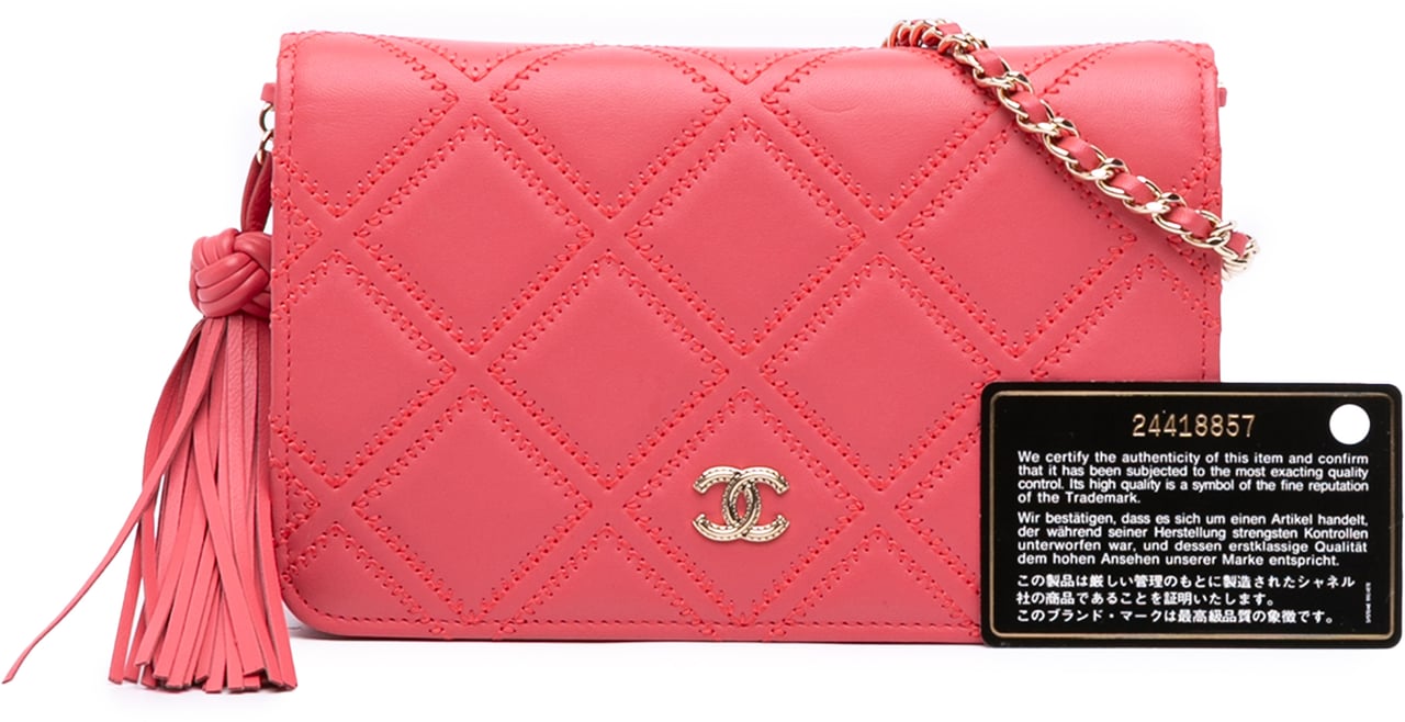 Chanel CC Quilted Lambskin Double Stitch Tassel Wallet On Chain Roze