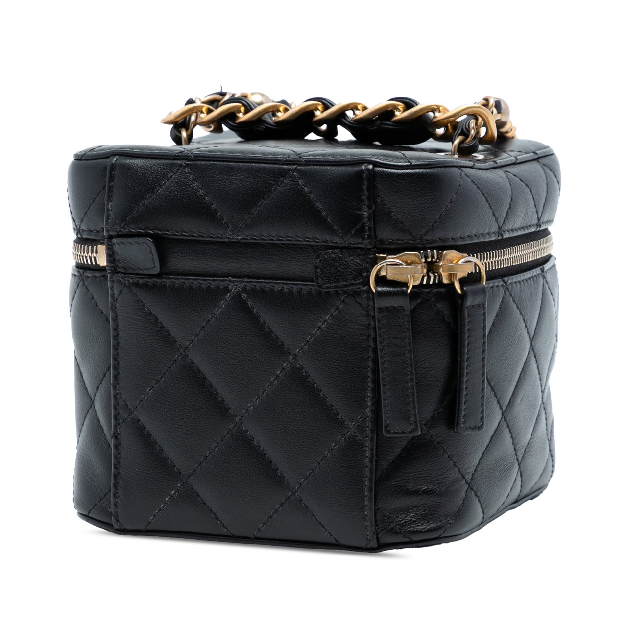 Chanel CC Quilted Calfskin Vanity Case with Chain Zwart