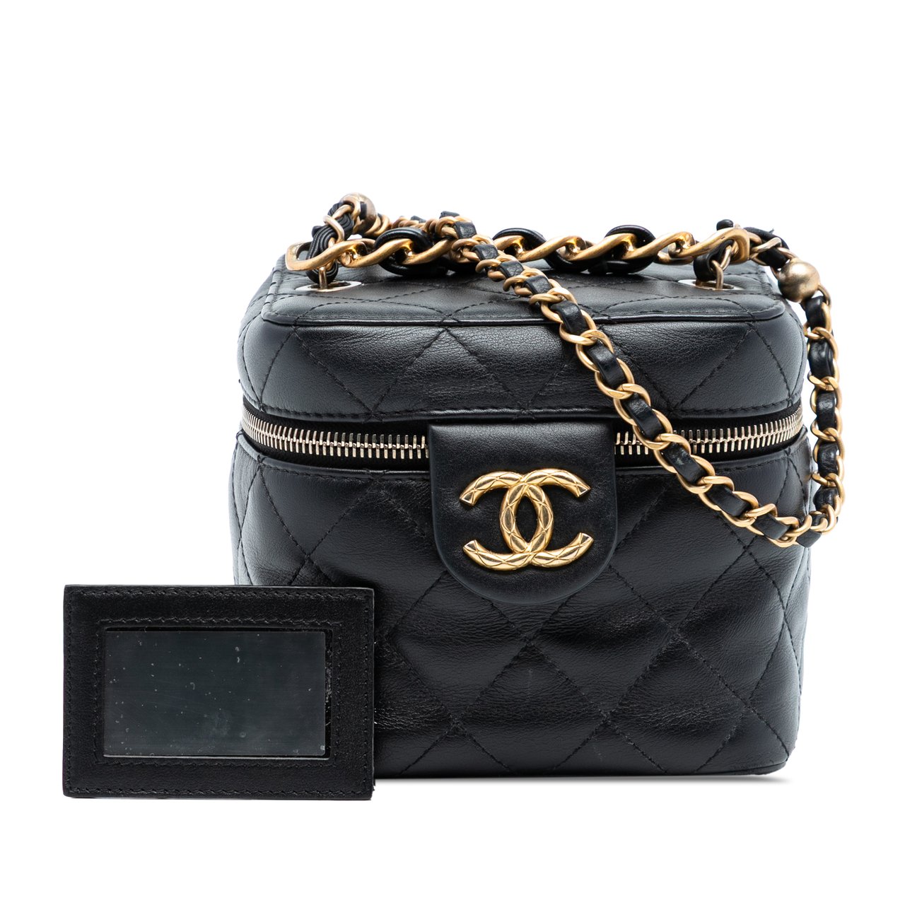 Chanel CC Quilted Calfskin Vanity Case with Chain Zwart