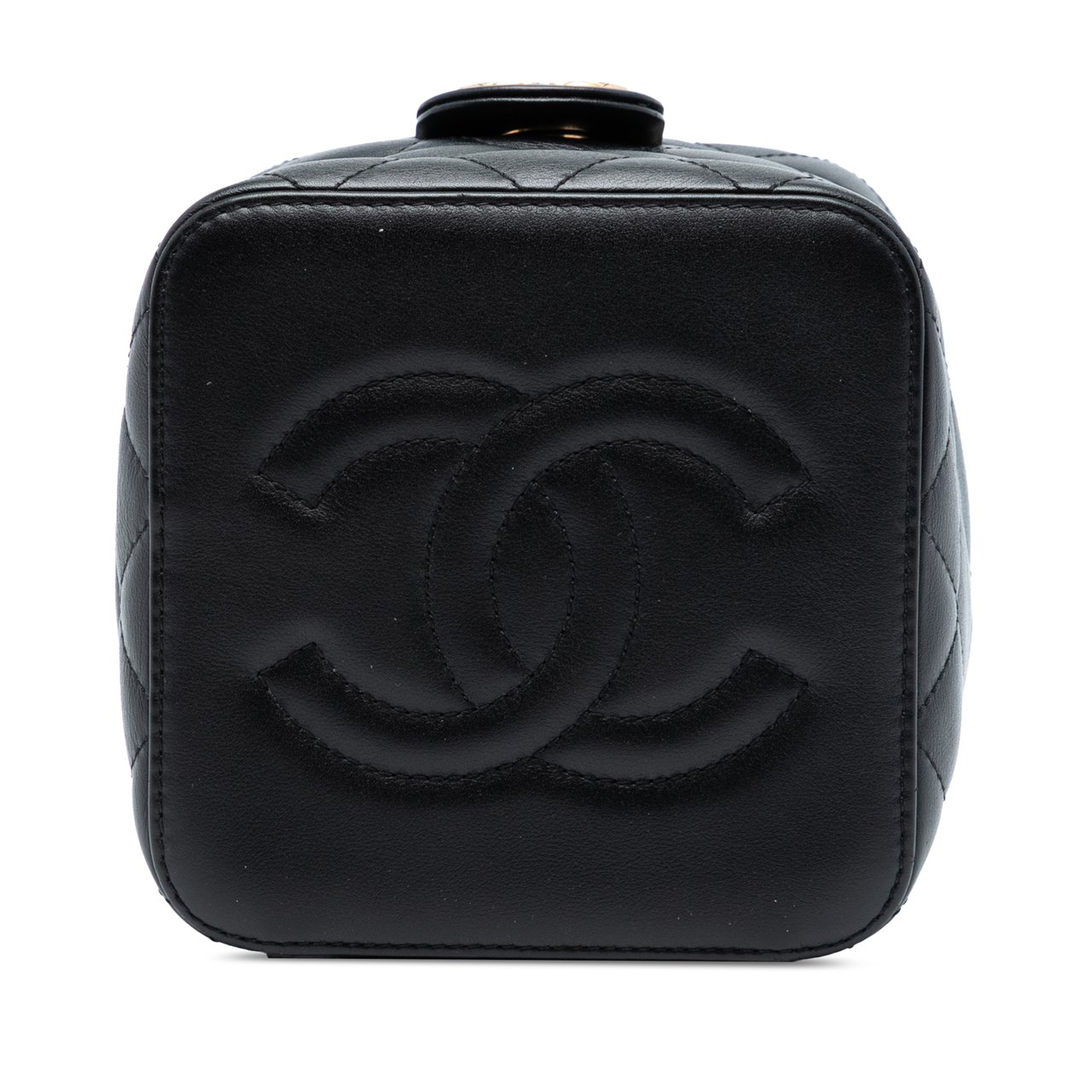 Chanel CC Quilted Calfskin Vanity Case with Chain Zwart