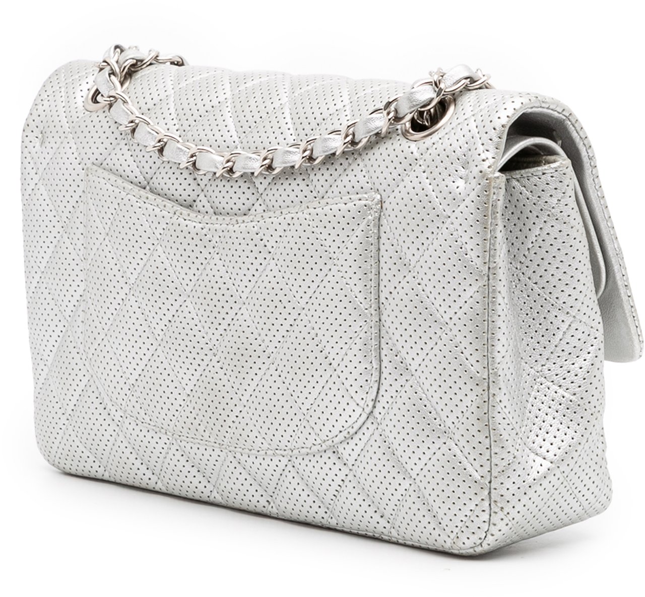 Chanel Medium Classic Perforated Lambskin Double Flap Zilver