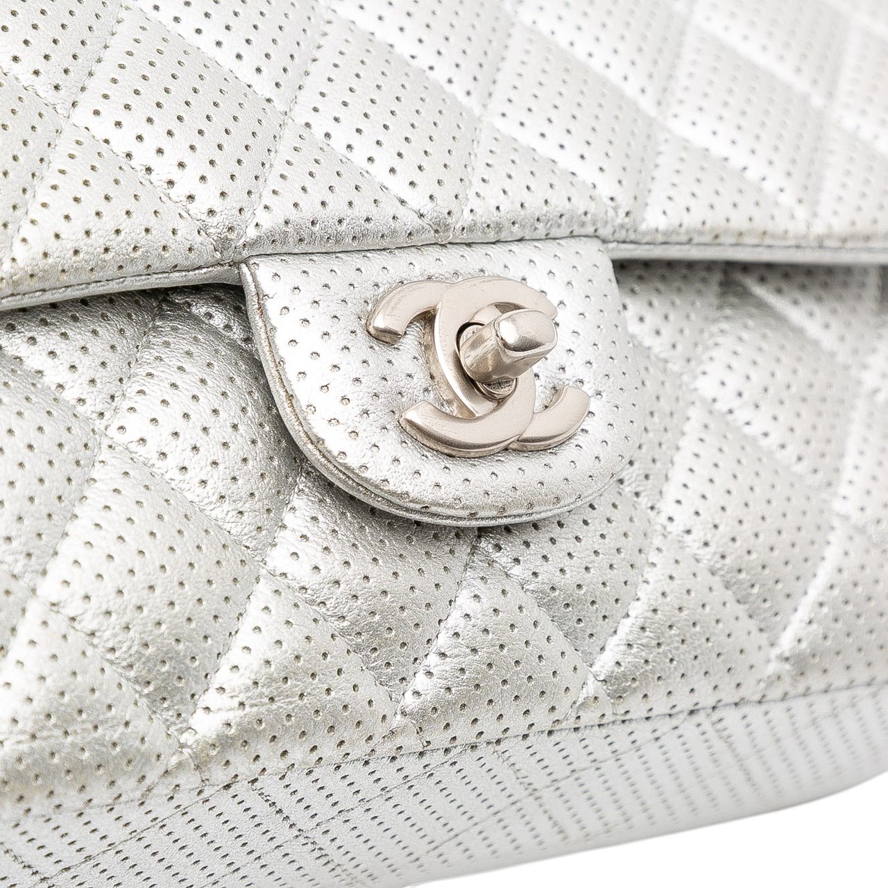Chanel Medium Classic Perforated Lambskin Double Flap Zilver