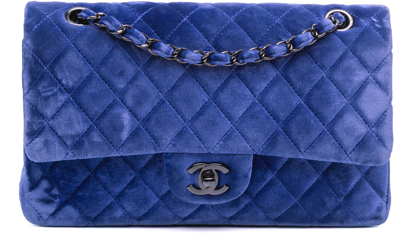 Chanel Medium Classic Velvet Double Flap Blauw