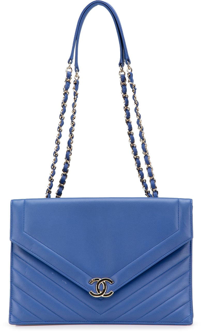 Chanel Chevron Calfskin Coco Envelope Shoulder Bag Blauw