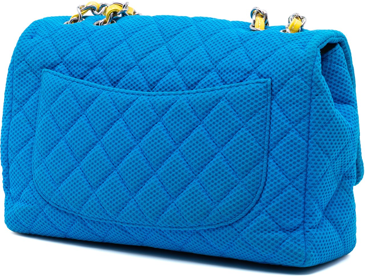 Chanel Medium Quilted Perforated Jersey Single Flap Blauw