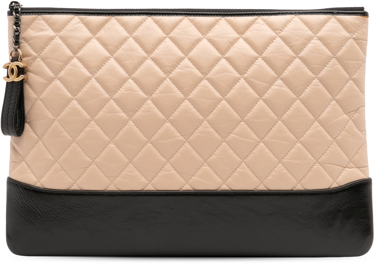 Chanel Large Aged Calfskin Gabrielle O Case Clutch Bruin