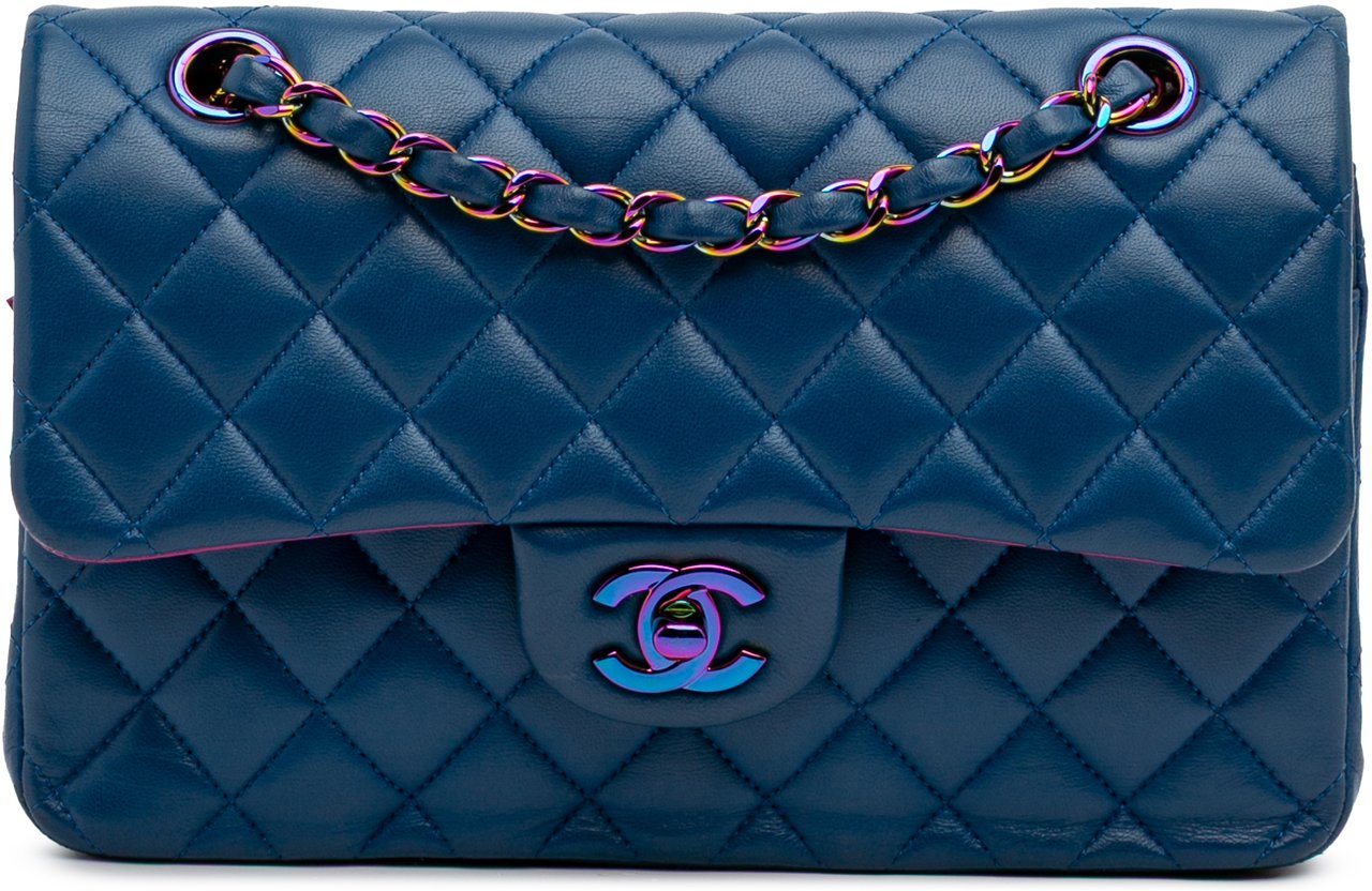 Chanel Small Classic Lambskin Rainbow Double Flap Blauw