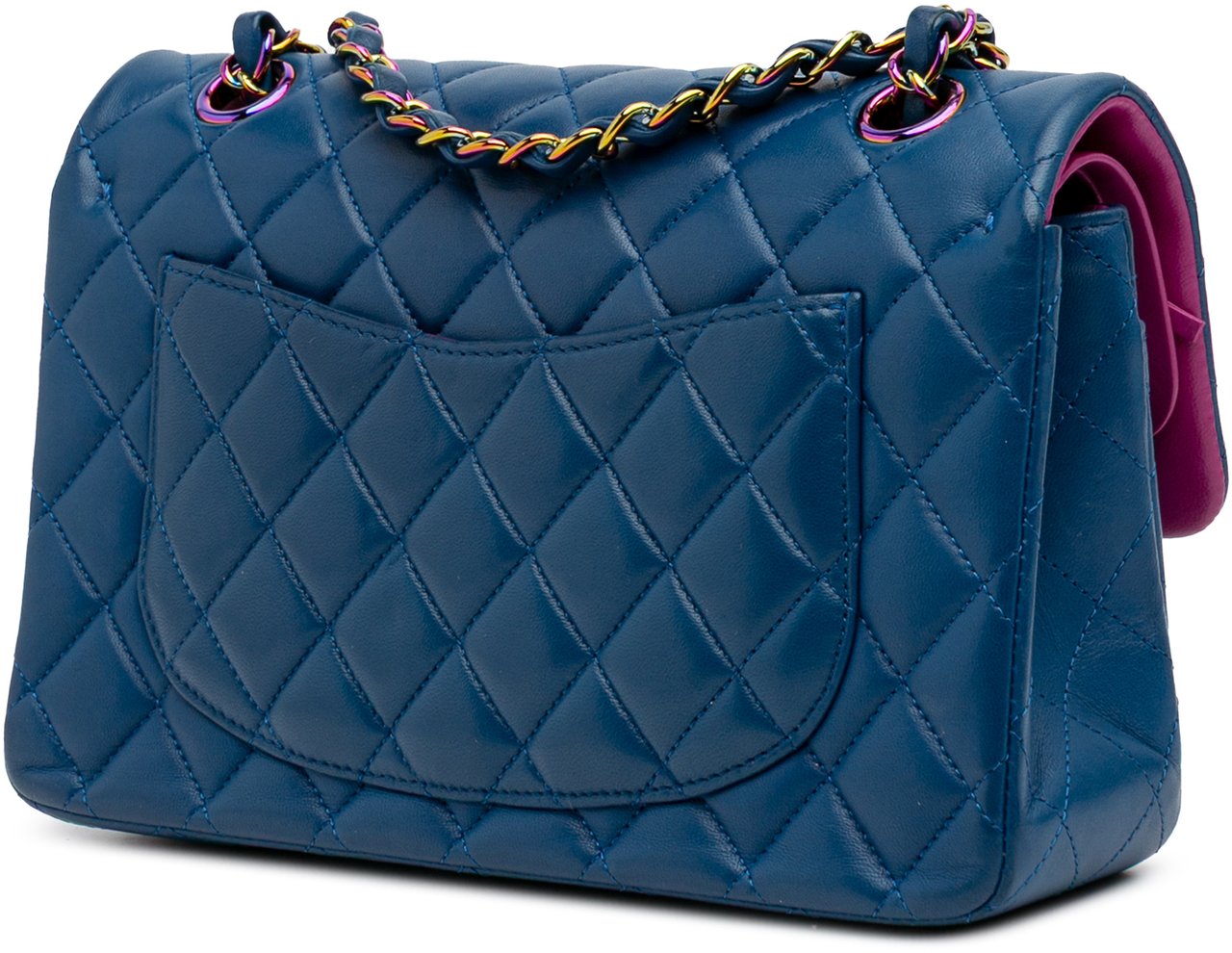 Chanel Small Classic Lambskin Rainbow Double Flap Blauw
