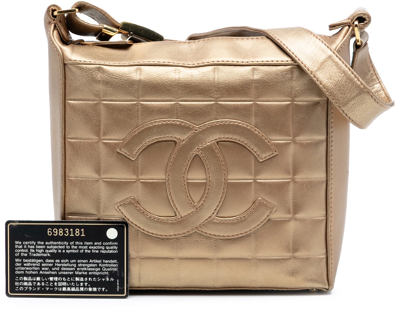Chanel CC Chocolate Bar Metallic Lambskin Shoulder Bag Goud