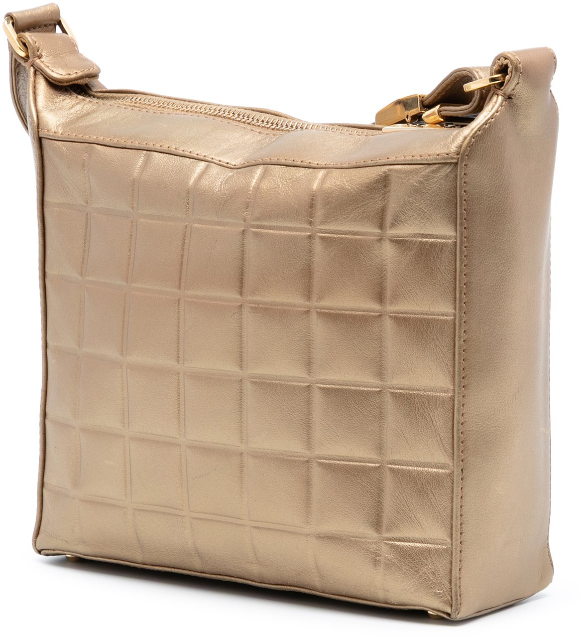 Chanel CC Chocolate Bar Metallic Lambskin Shoulder Bag Goud