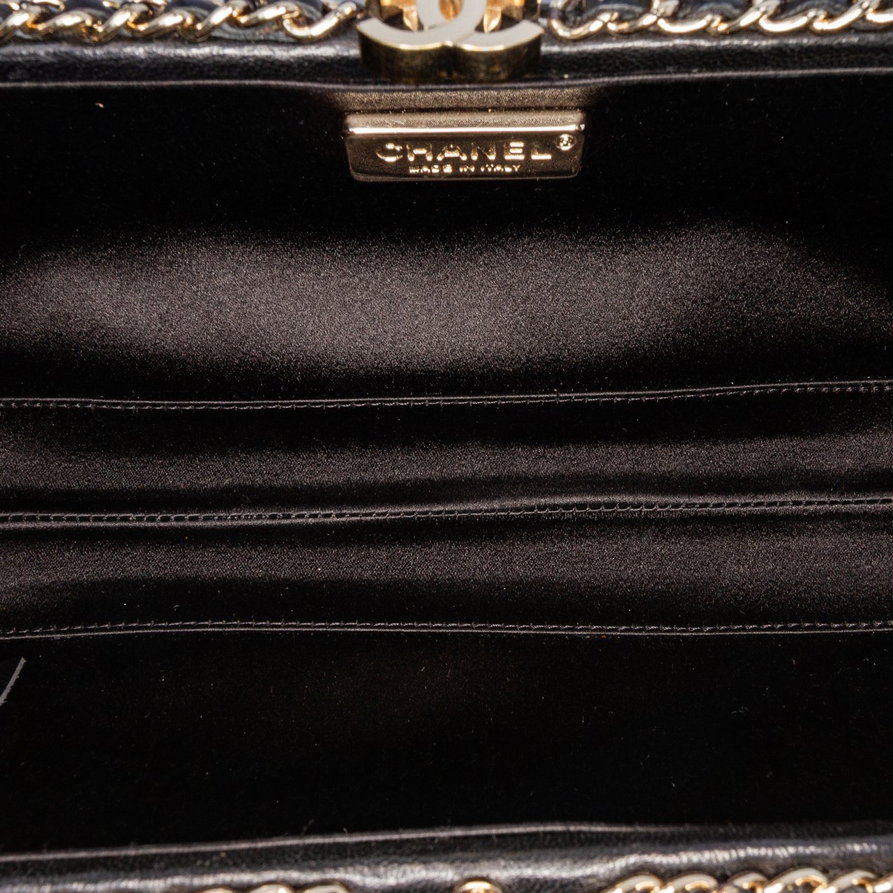 Chanel Bicolor Quilted Lambskin Chain Around Clutch Wit