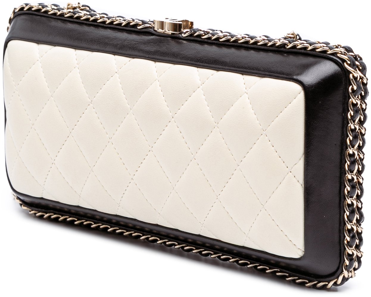Chanel Bicolor Quilted Lambskin Chain Around Clutch Wit