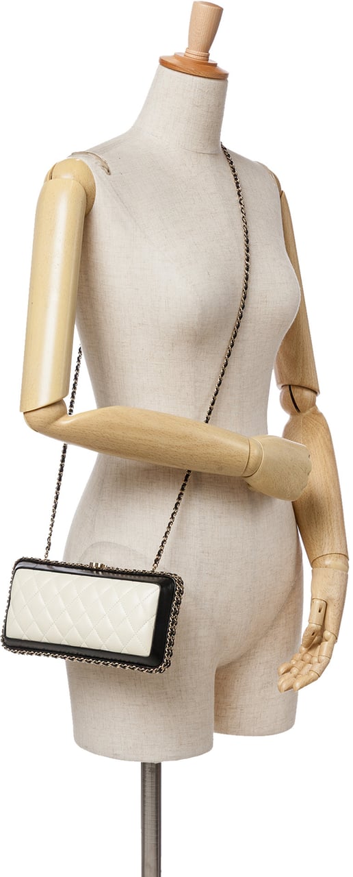Chanel Bicolor Quilted Lambskin Chain Around Clutch Wit
