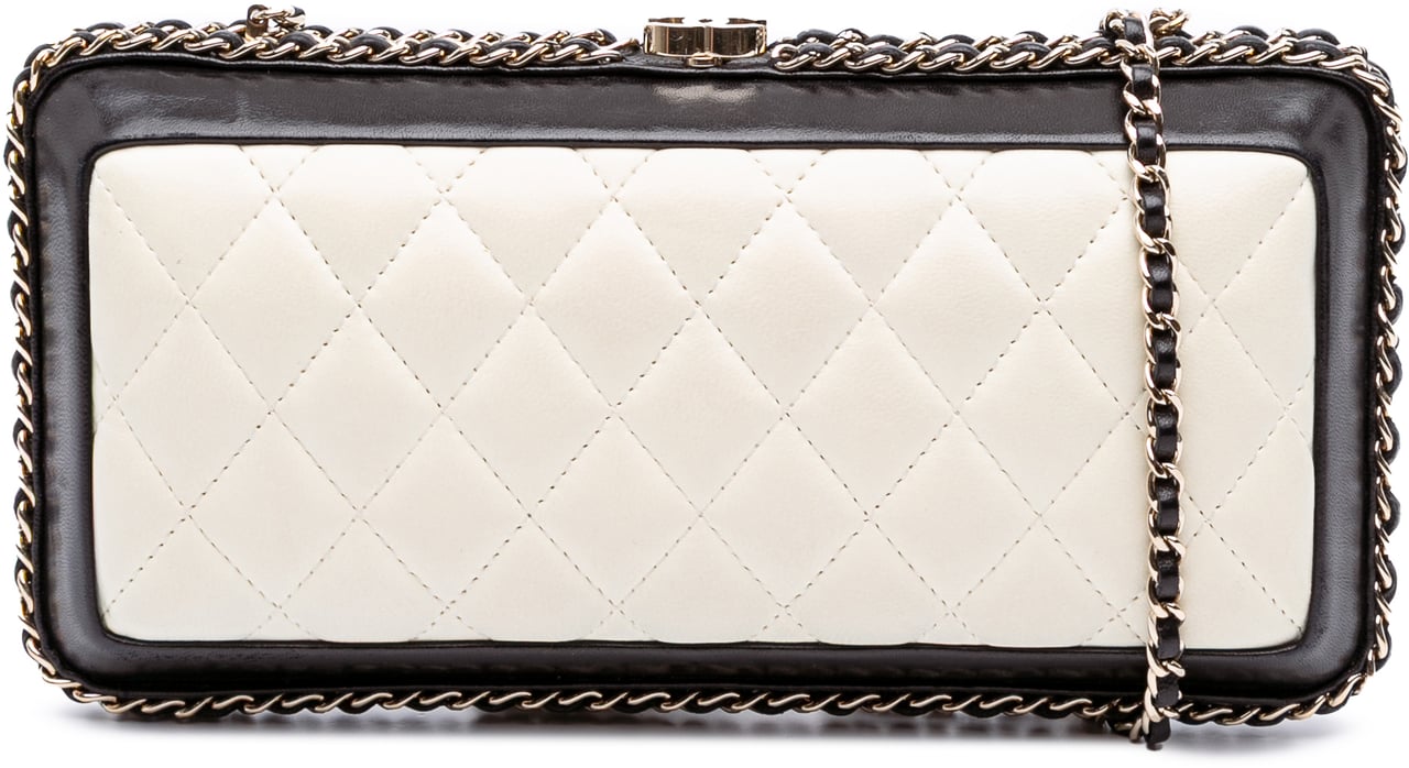 Chanel Bicolor Quilted Lambskin Chain Around Clutch Wit
