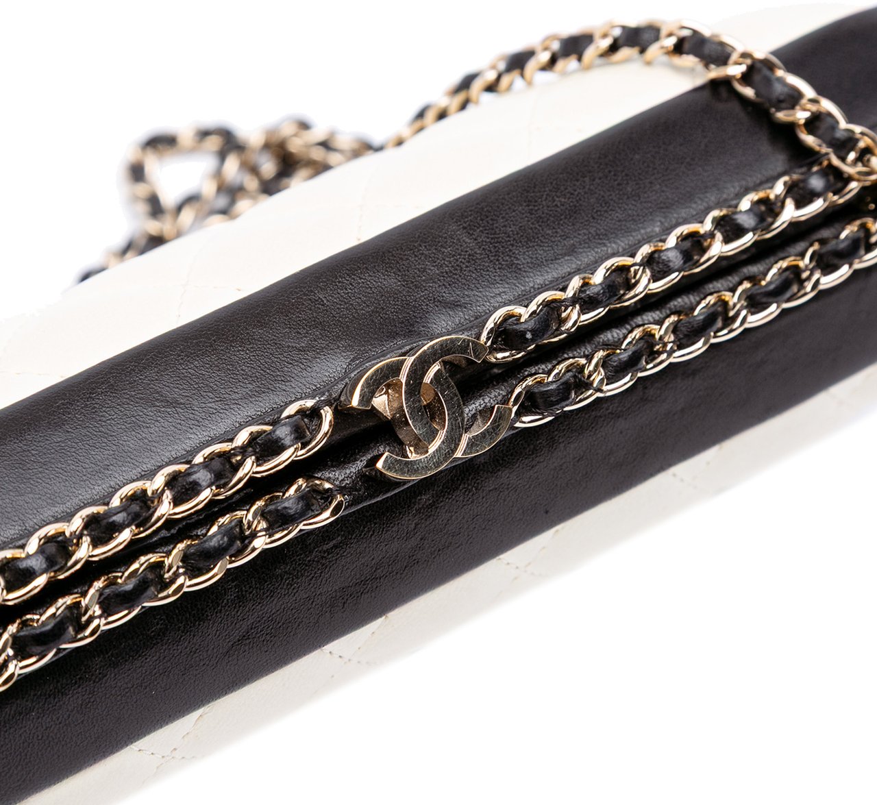 Chanel Bicolor Quilted Lambskin Chain Around Clutch Wit