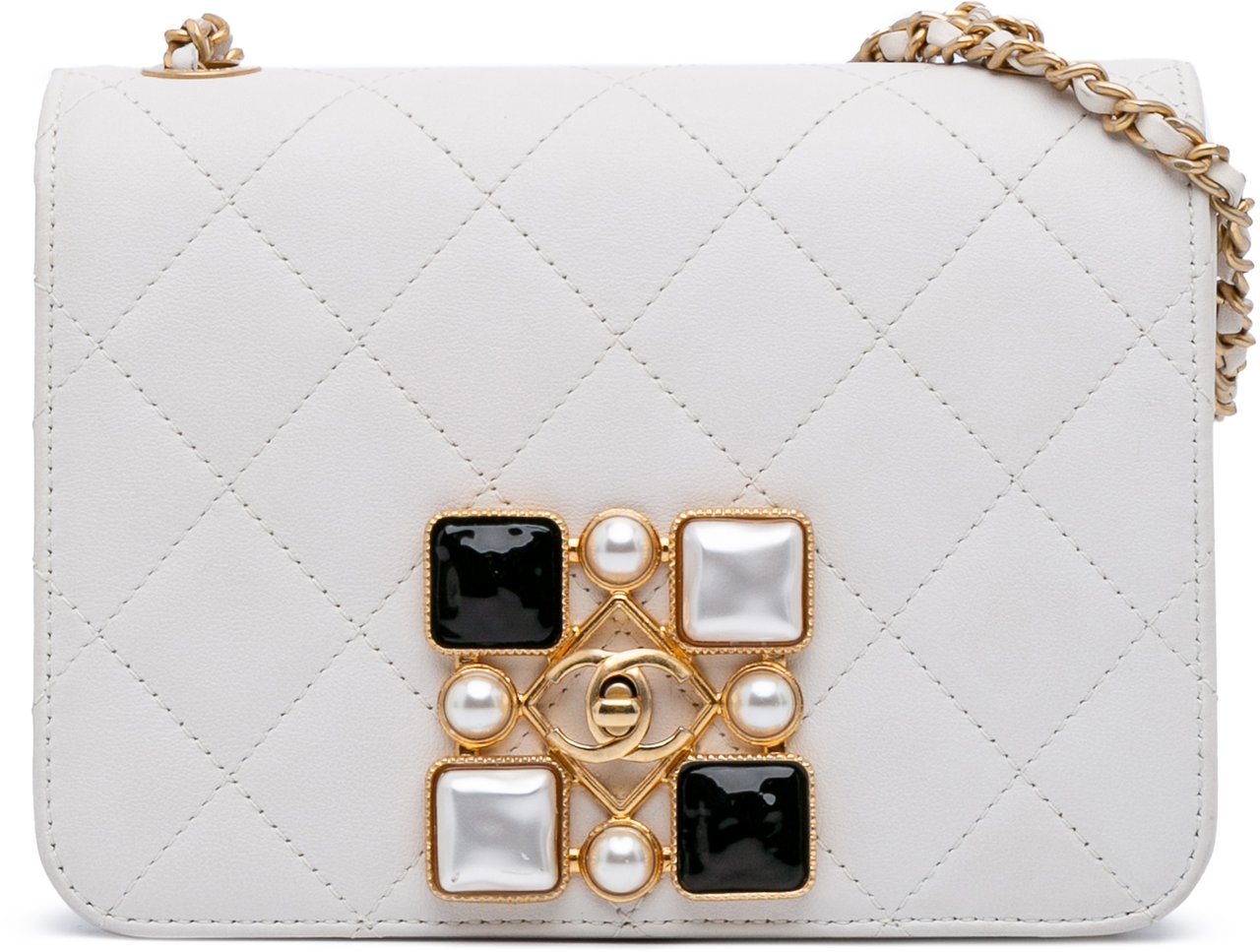 Chanel Small CC Quilted Calfskin Crystal Pearl Full Flap Wit