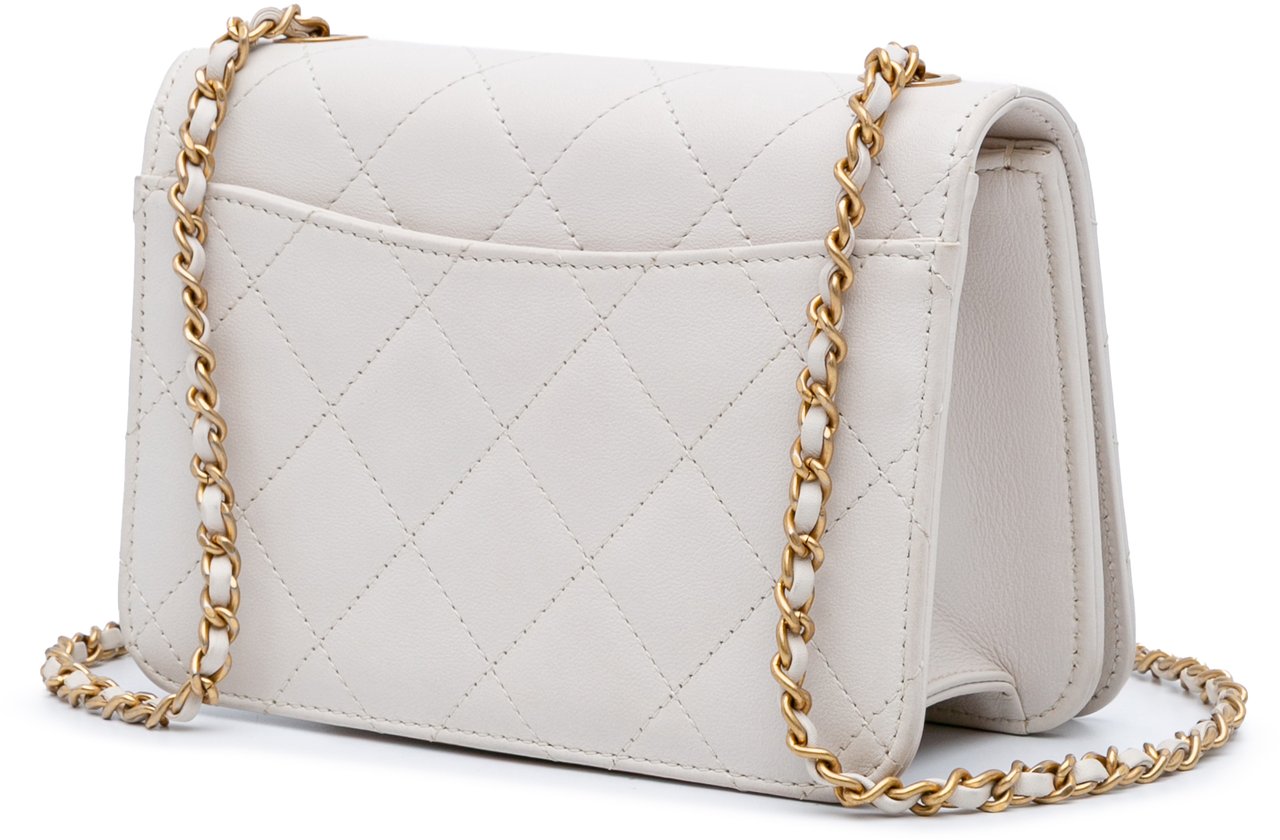Chanel Small CC Quilted Calfskin Crystal Pearl Full Flap Wit