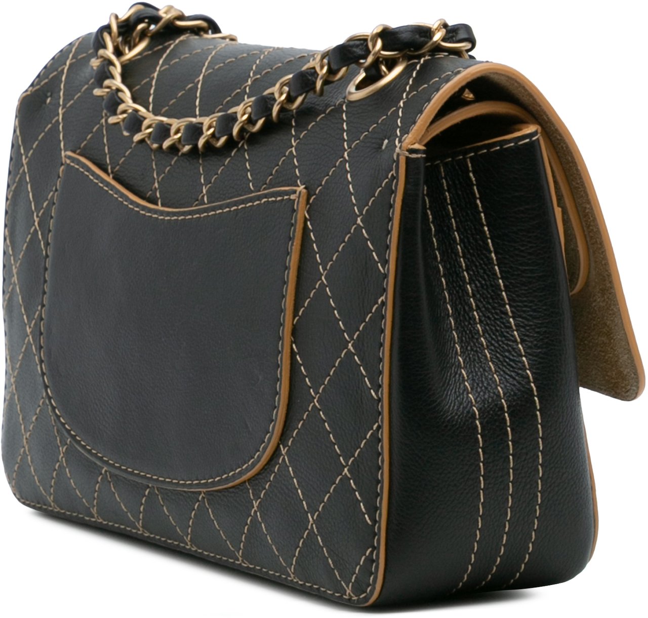 Chanel Medium Classic Calfskin Wild Stitch Double Flap Zwart