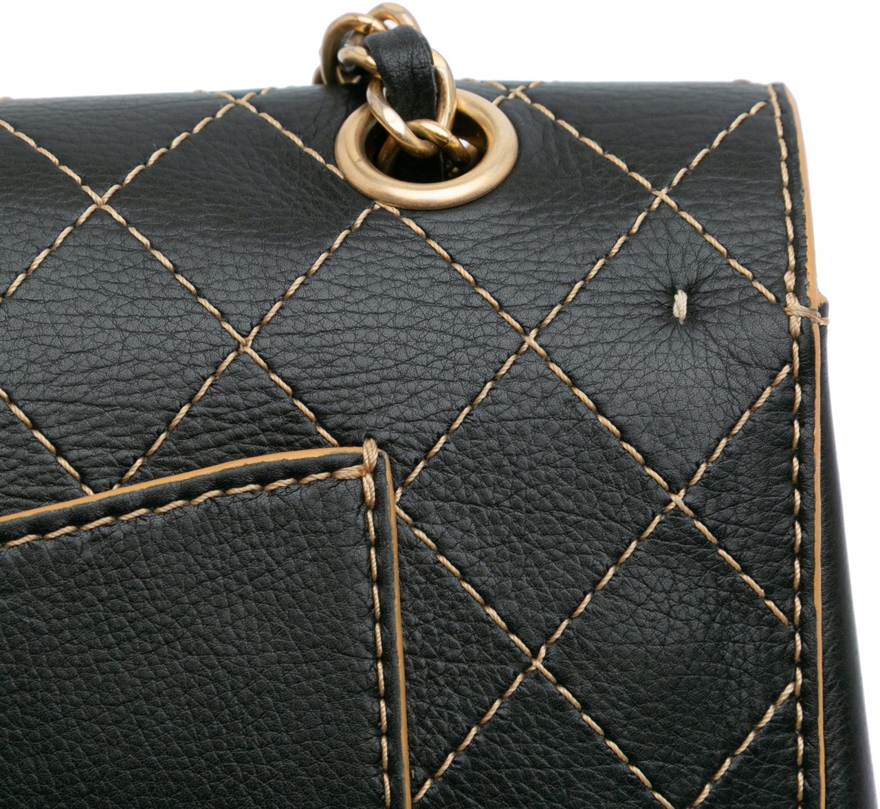 Chanel Medium Classic Calfskin Wild Stitch Double Flap Zwart