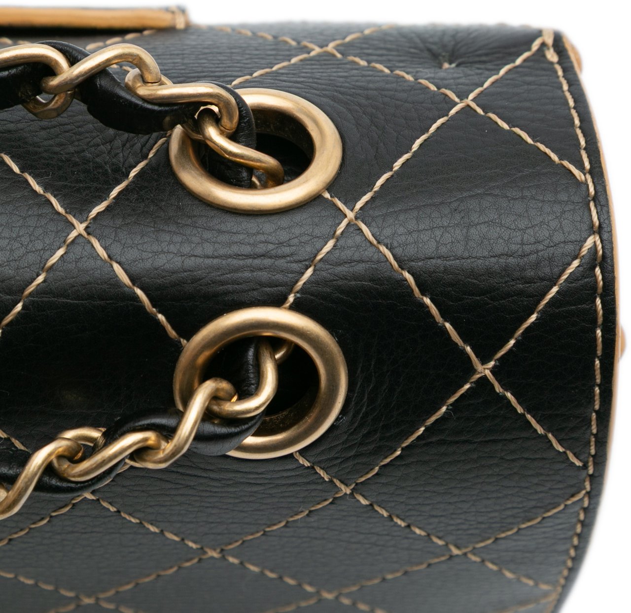 Chanel Medium Classic Calfskin Wild Stitch Double Flap Zwart