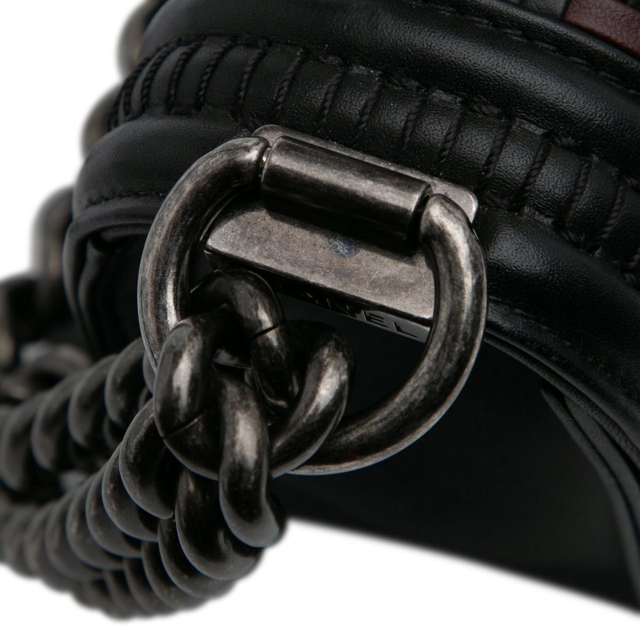 Chanel Small Bicolor Woven Calfskin Boy Flap Zwart