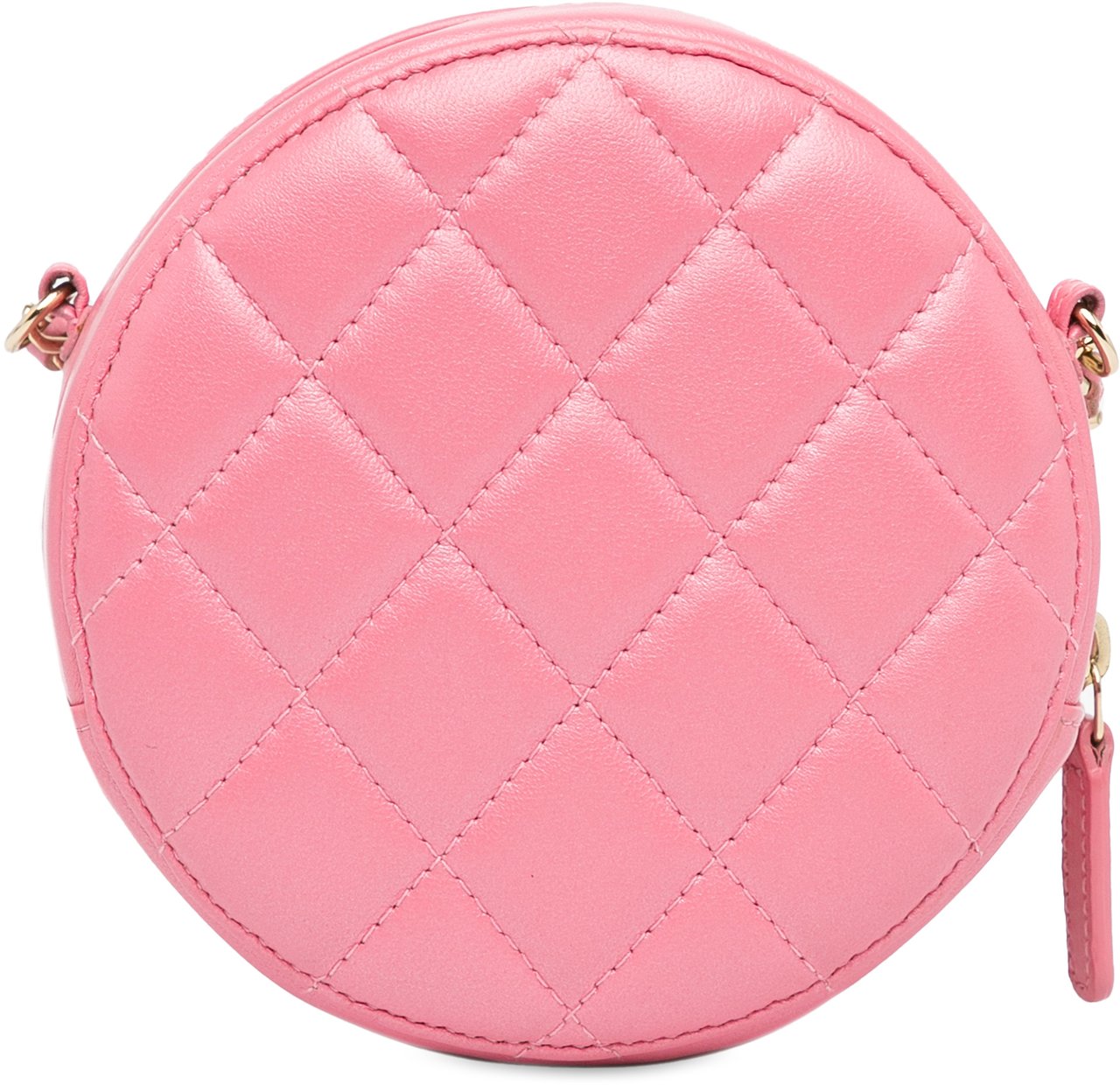Chanel CC Quilted Lambskin Pearl Crush Round Clutch with Chain Roze