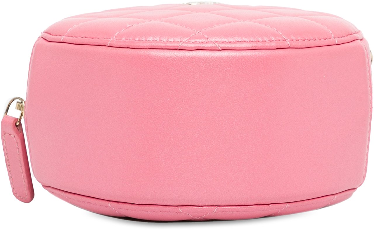 Chanel CC Quilted Lambskin Pearl Crush Round Clutch with Chain Roze
