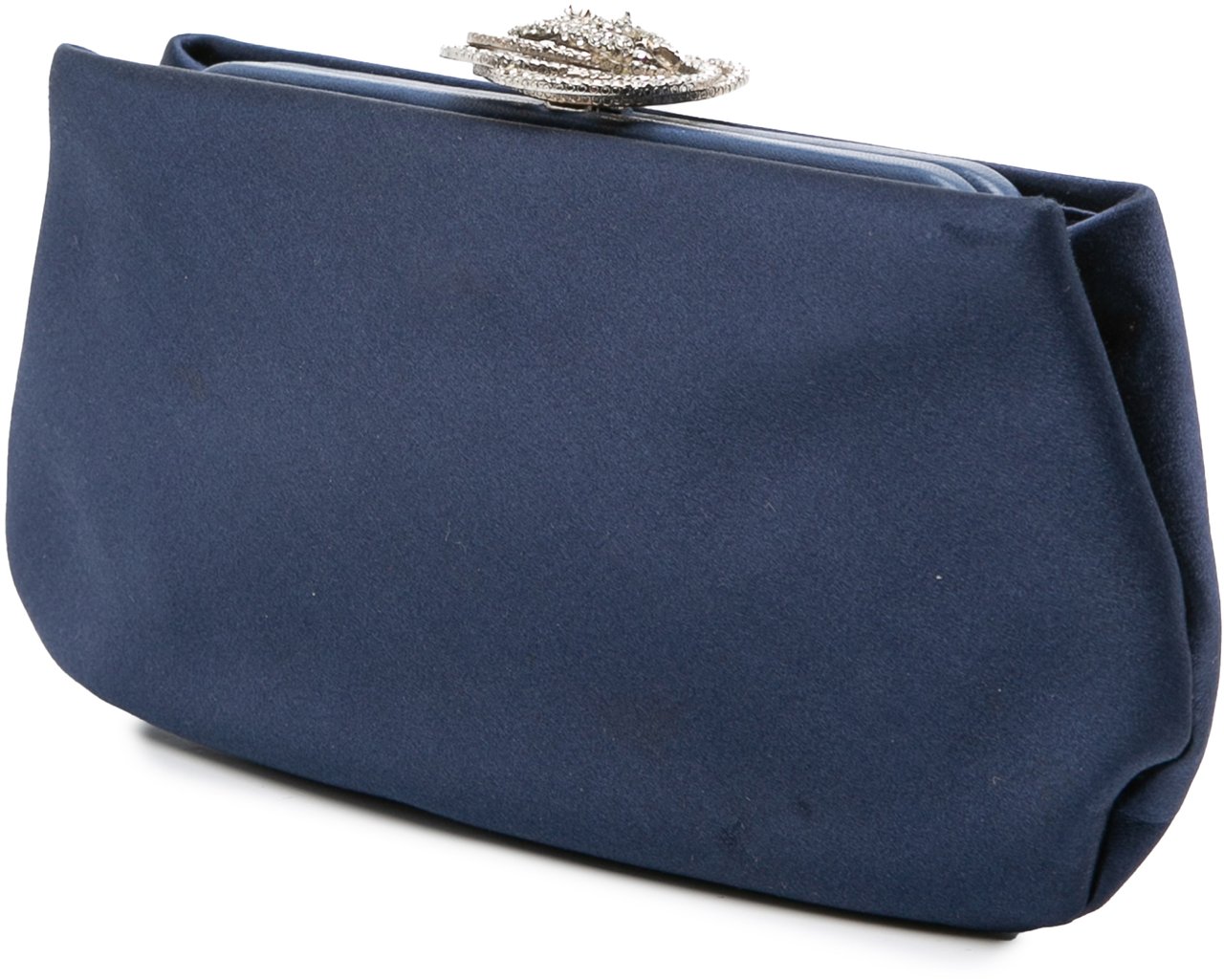 Chanel Satin Crystal Camellia Evening Frame Clutch Blauw