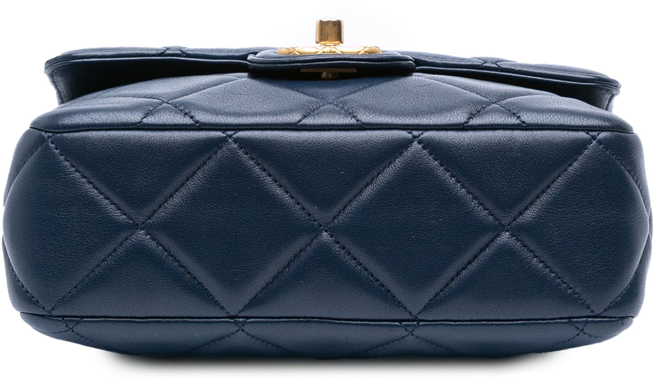 Chanel Mini Square Quilted Lambskin Bijoux Logo Chain Flap Blauw