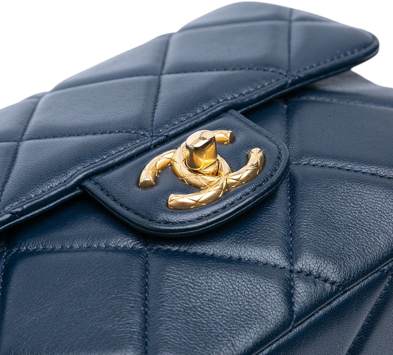 Chanel Mini Square Quilted Lambskin Bijoux Logo Chain Flap Blauw