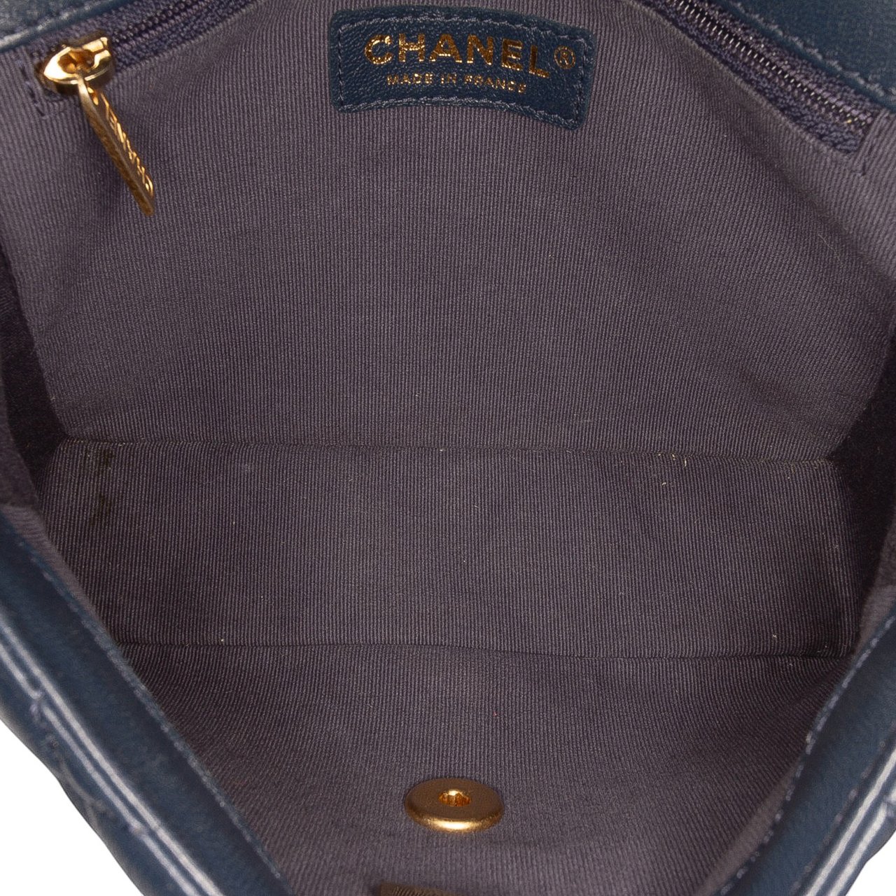 Chanel Mini Square Quilted Lambskin Bijoux Logo Chain Flap Blauw