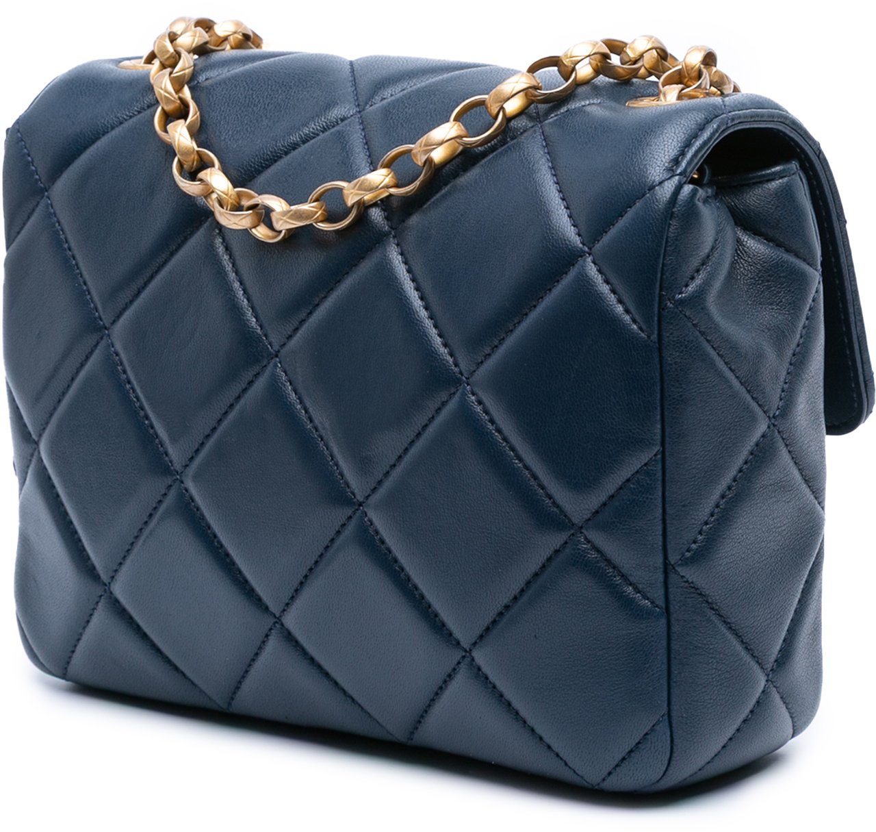 Chanel Mini Square Quilted Lambskin Bijoux Logo Chain Flap Blauw