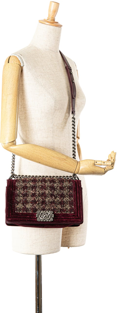 Chanel Old Medium Velvet and Tweed Boy Flap Rood
