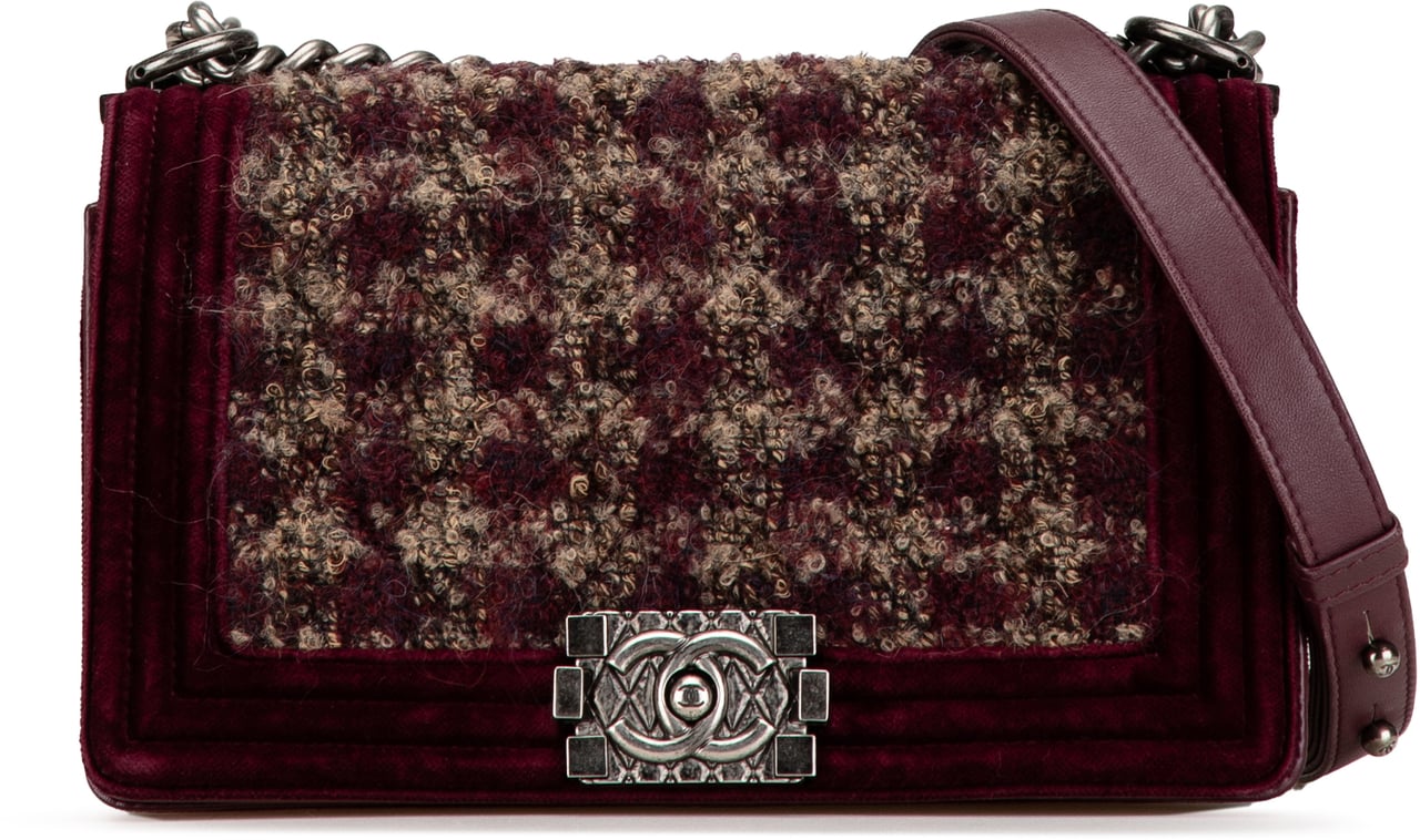 Chanel Old Medium Velvet and Tweed Boy Flap Rood