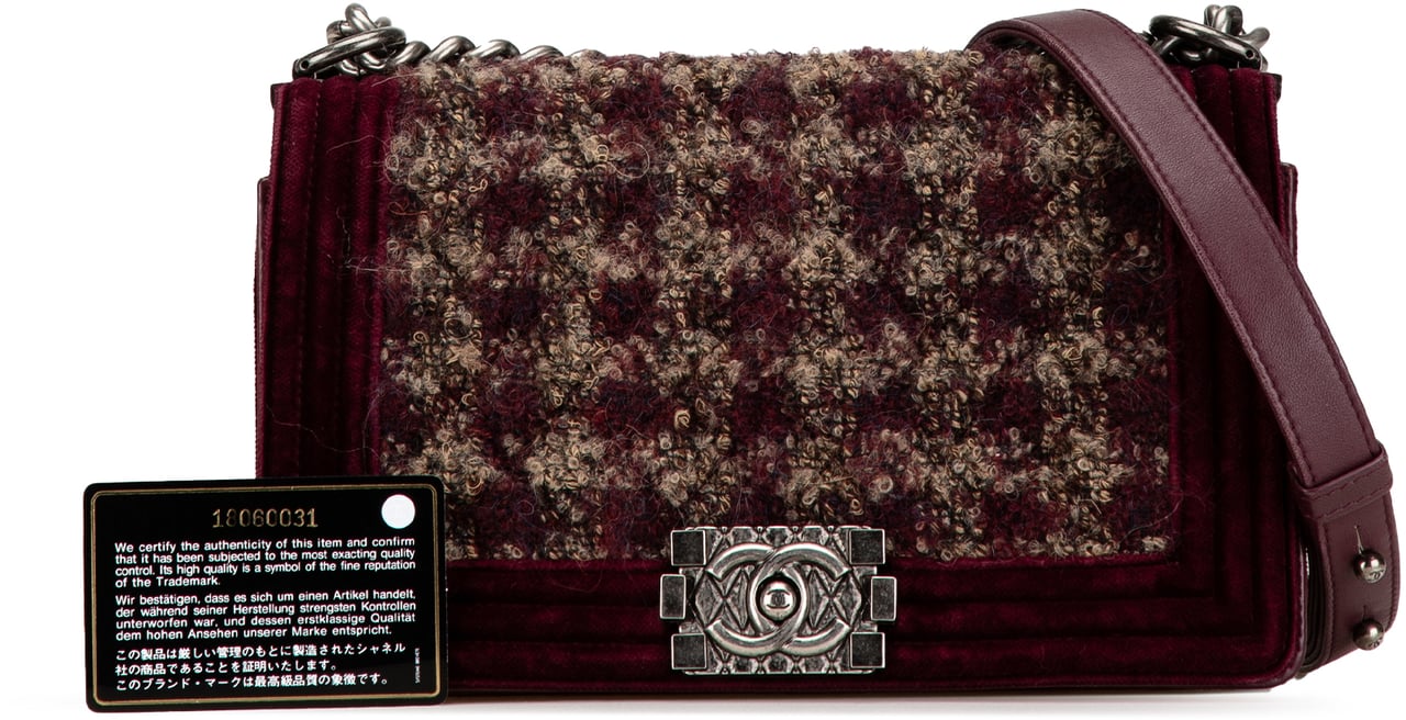 Chanel Old Medium Velvet and Tweed Boy Flap Rood