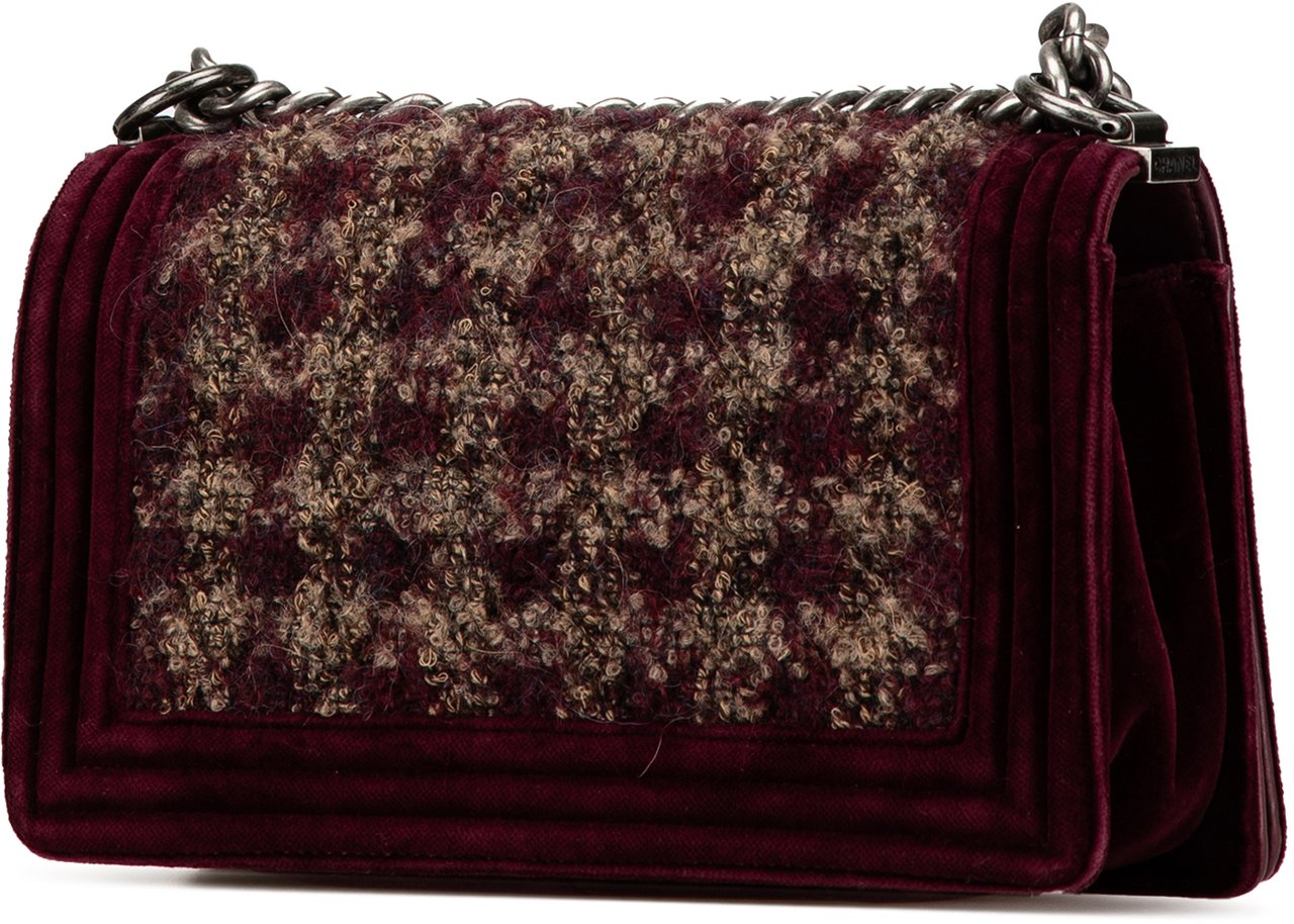 Chanel Old Medium Velvet and Tweed Boy Flap Rood