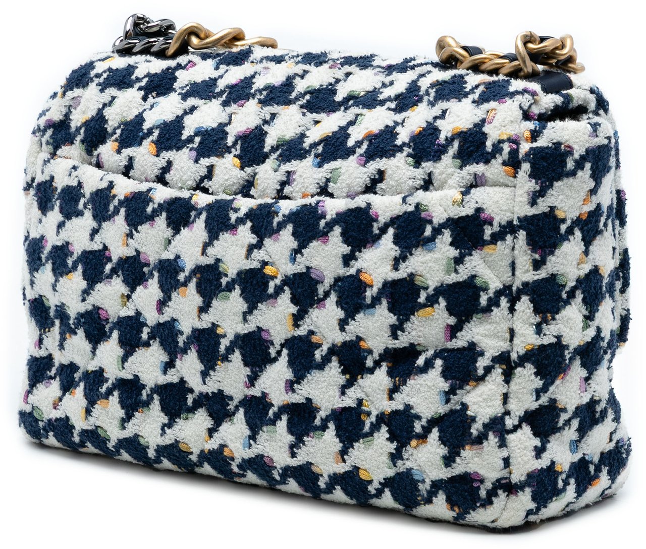 Chanel Large Houndstooth Tweed 19 Flap Blauw