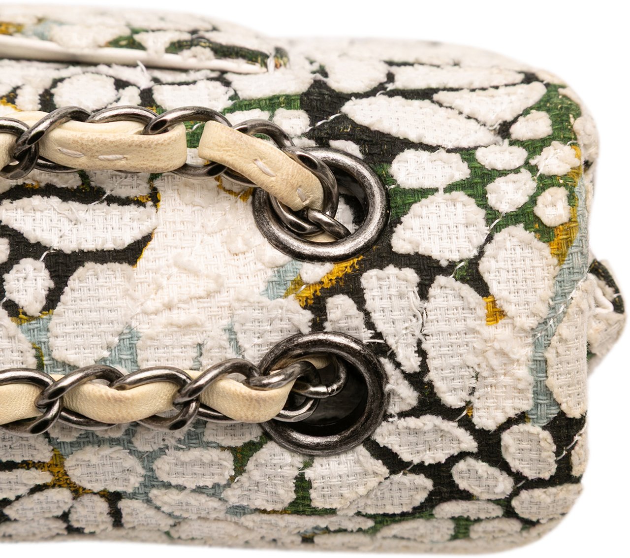 Chanel Medium Classic Chevron Tweed Floral Double Flap Wit